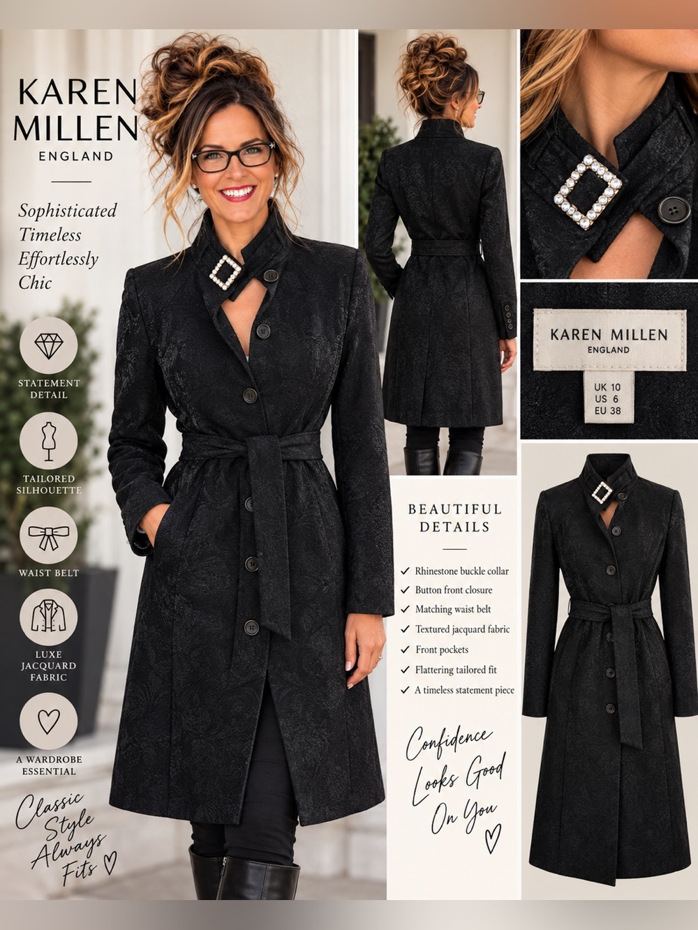 Gorgeous Karen Millen England black statement coat, size US 6 / UK 10 / EU 38.